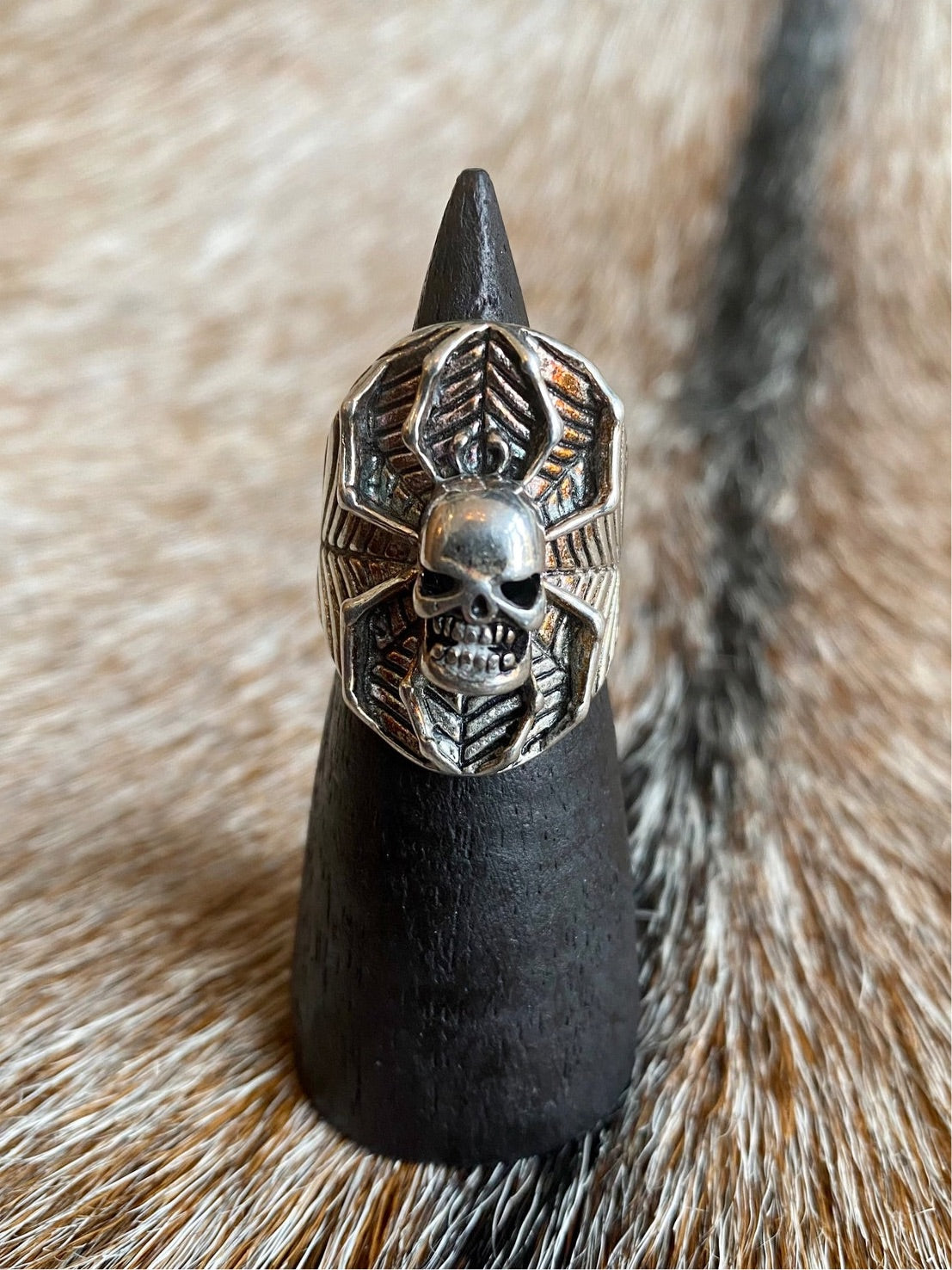 Vintage 1986 G&S Sterling Plated Skull Spider Biker Ring