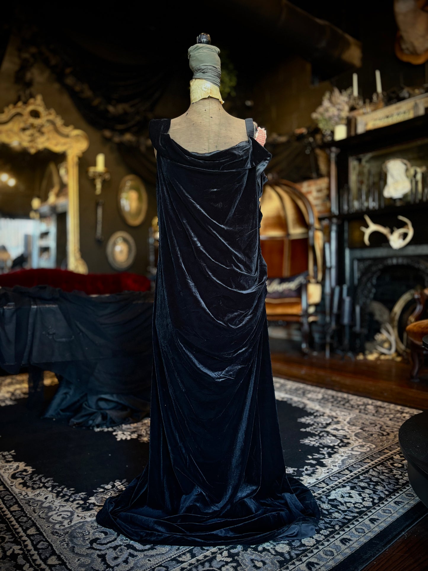 DB Studio Black Velvet Off-Shoulder Plus Size Gown