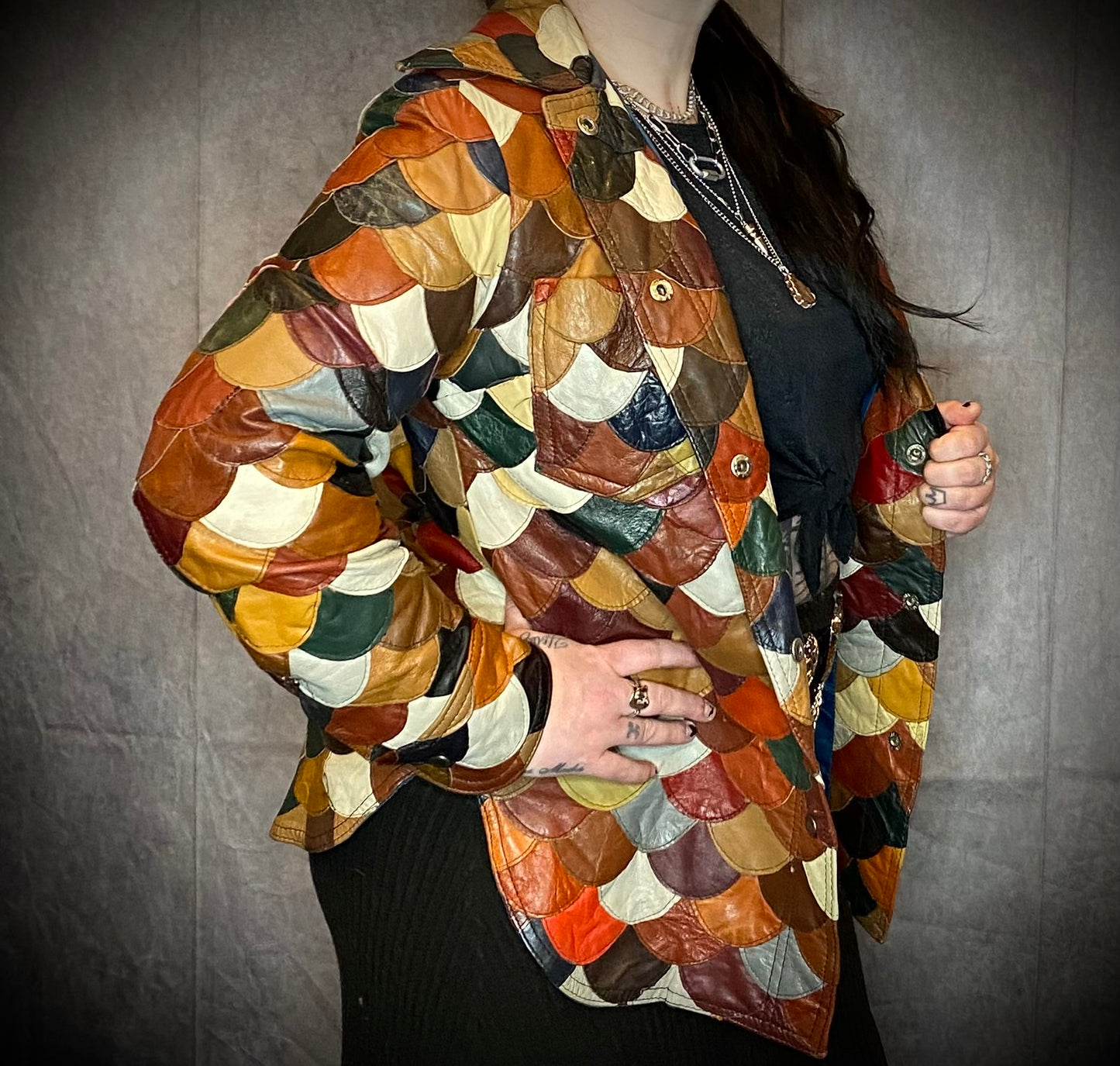 Vintage Montgomery Ward Multi-Color Patchwork Leather Jacket