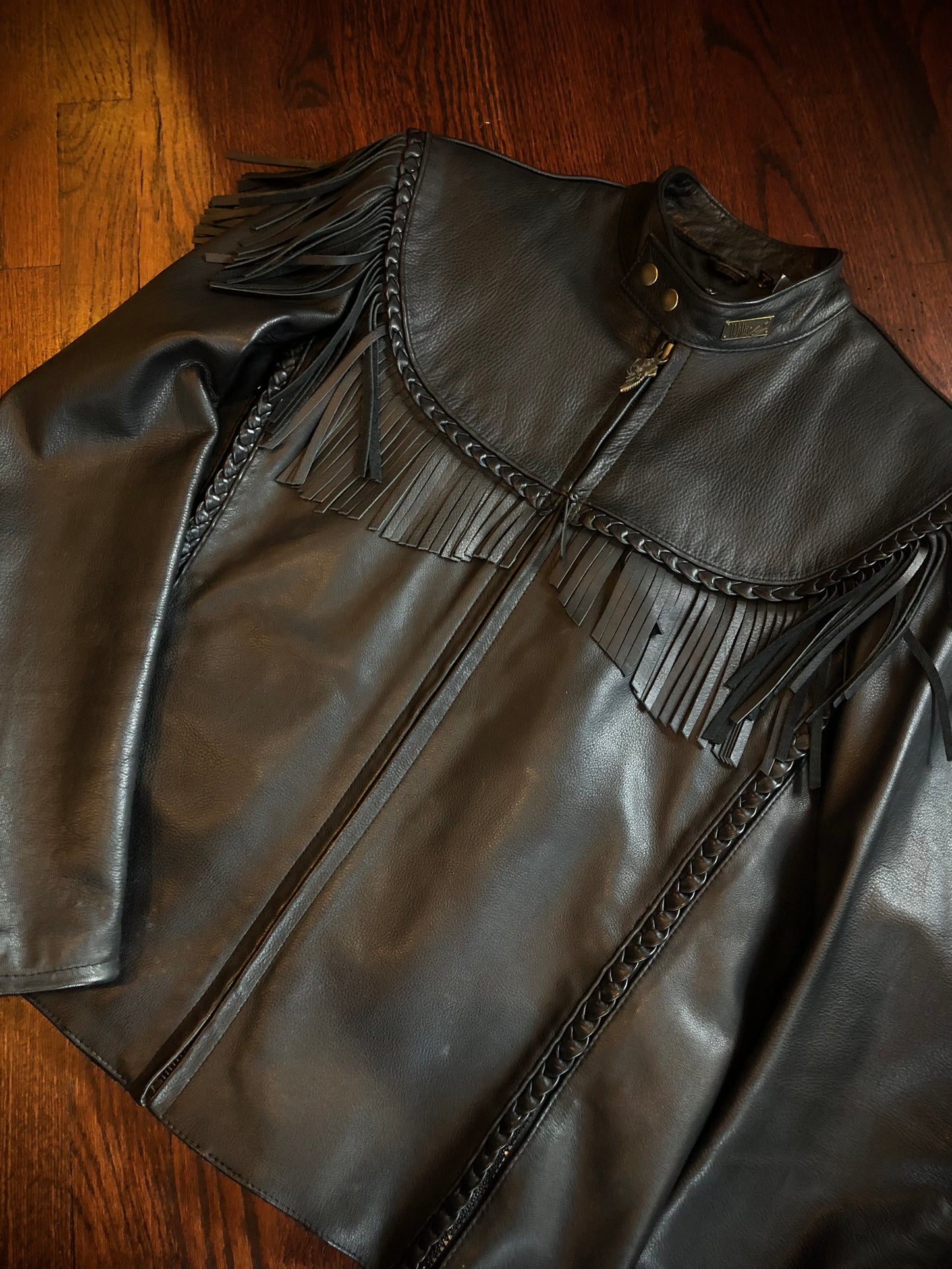 Willie G For Harley Davidson Black Leather Braided Fringe Jacket