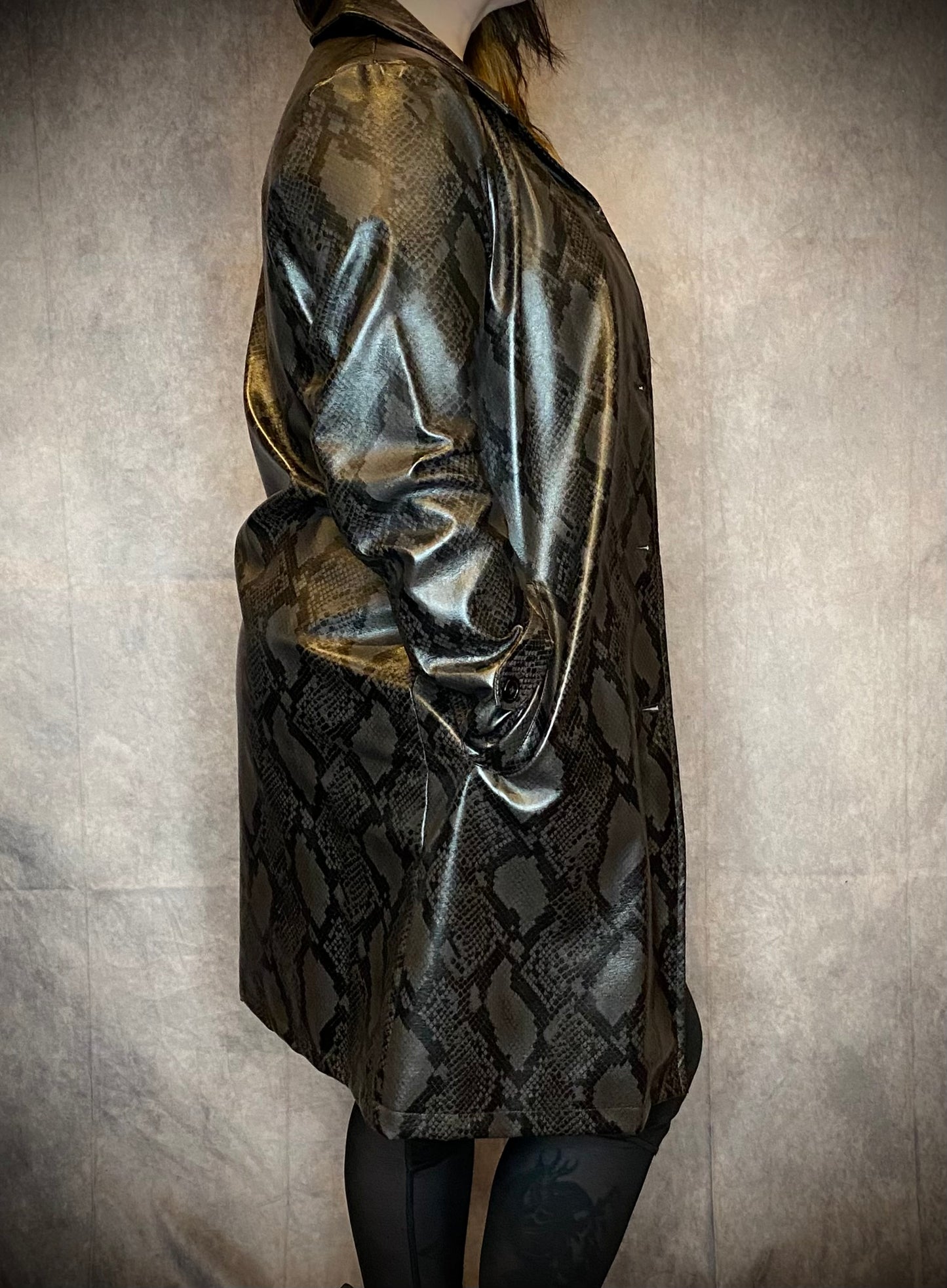 Straight To Hell Snake Print Faux Leather Trench Coat