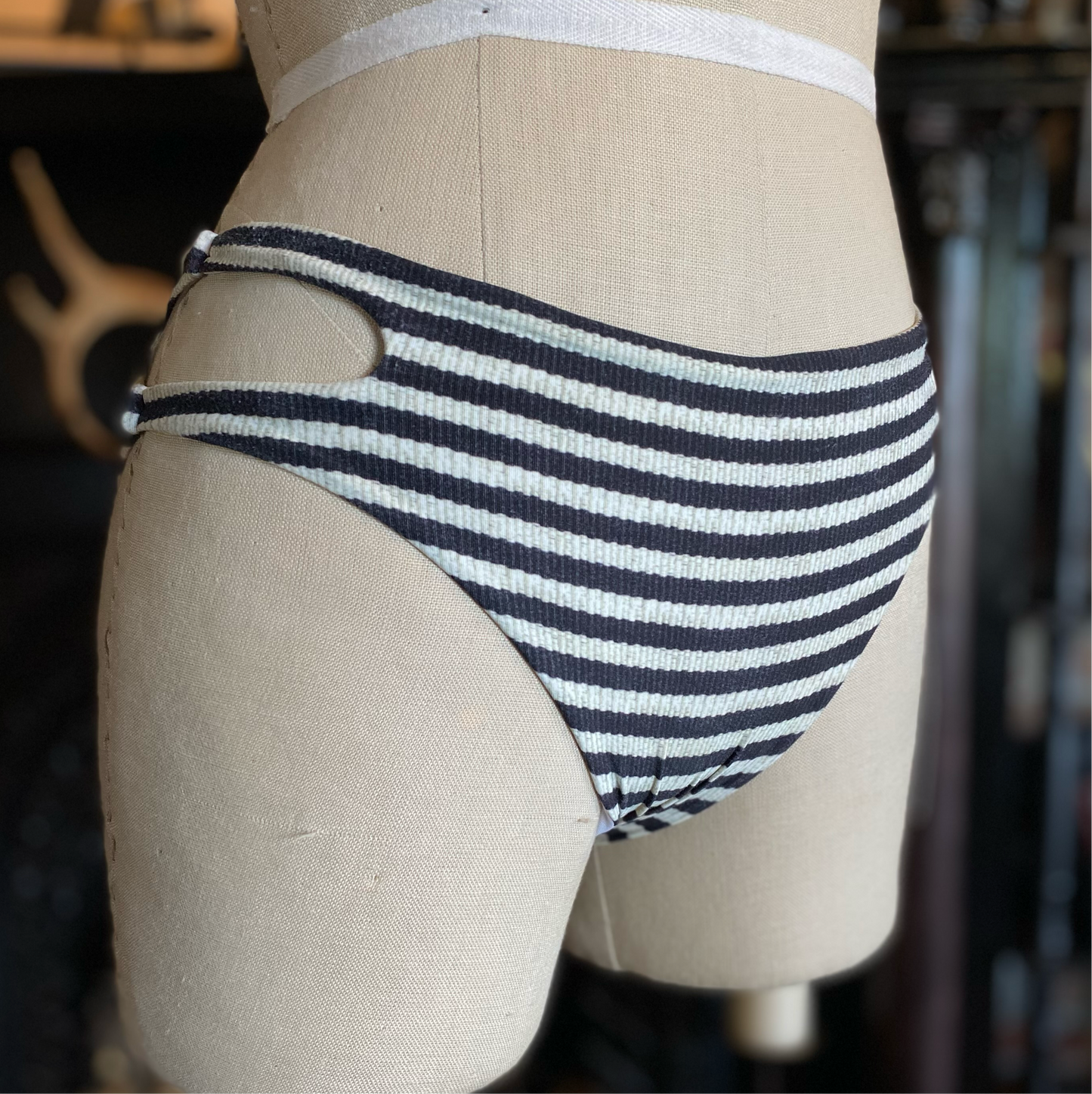 Black and White Striped Cut-Out Swimsuit Bottoms