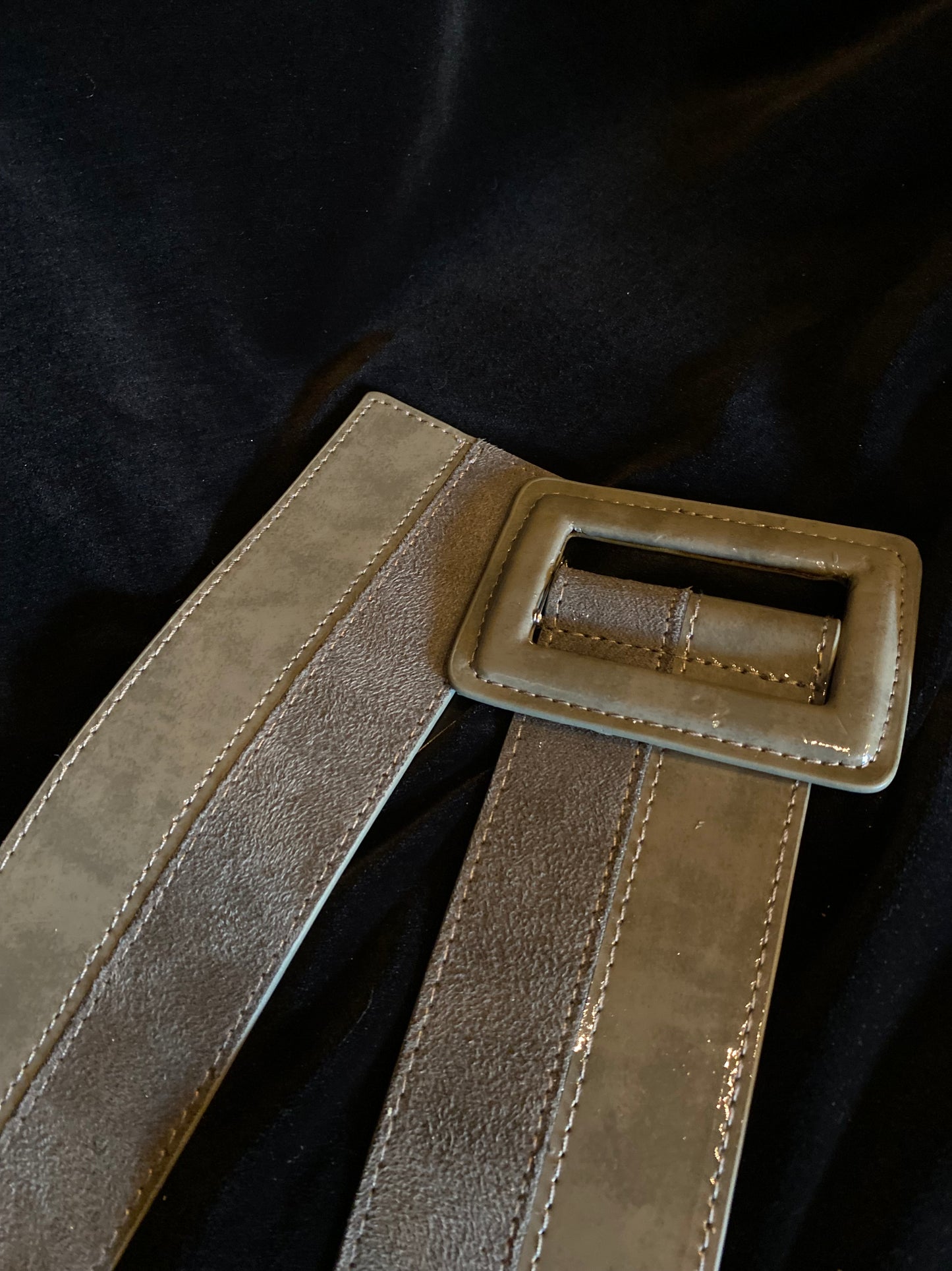 Grey Suede and Patent Leather Waist Belt