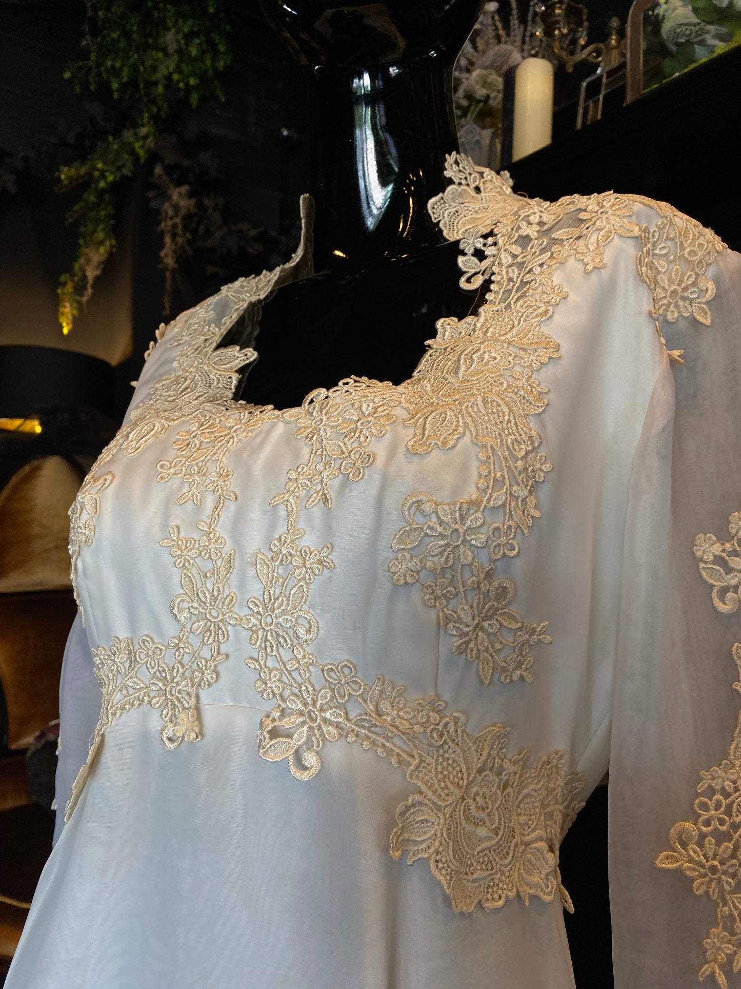 Vintage Lace Detail Bell Sleeved Wedding Gown