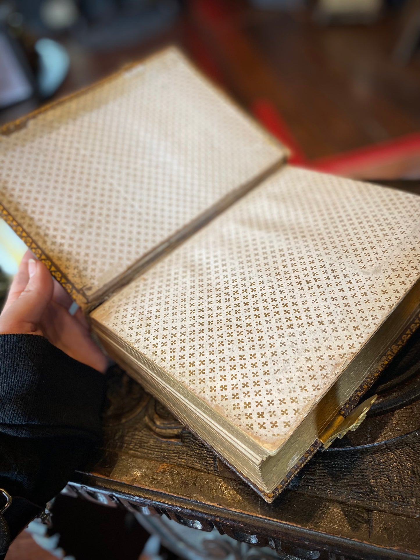 Ornate Leather Hard Cover Antique Photo Album With Victorian Photos Inside