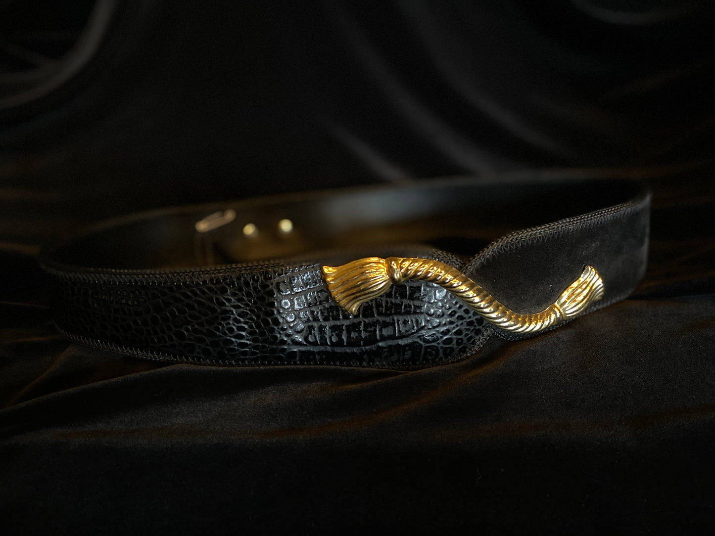 Leather Shop Suede and Leather Waist Belt with Gold Rope Appliqué