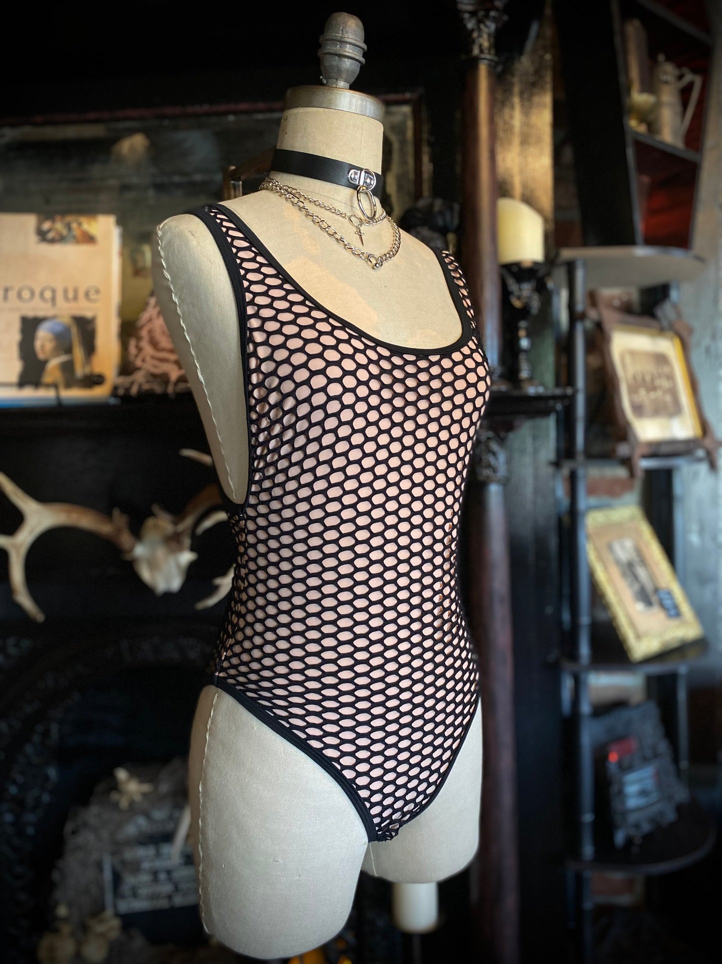 Topshop Black and Beige Netted Mesh Swimsuit