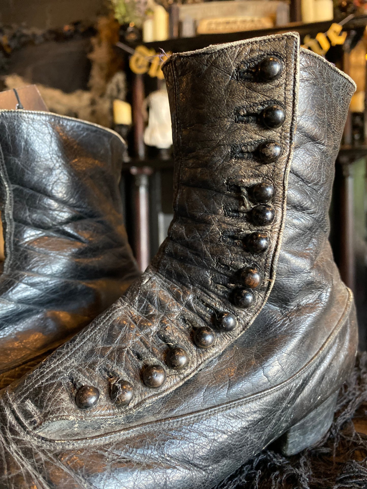 Antique Black Leather Edwardian Buttoned Women’s Boots