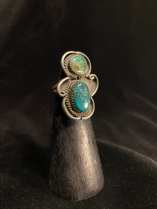 Vintage Sterling Silver Double Stone Turquoise Ring