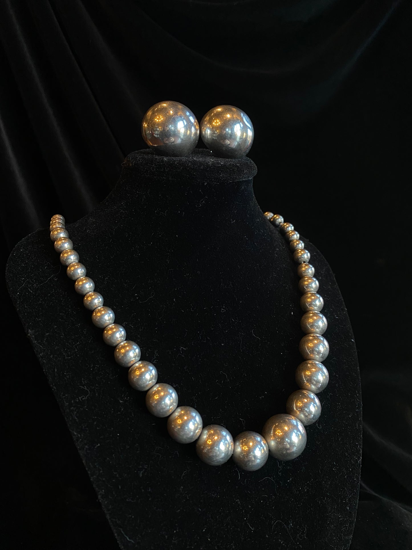 Vintage Sterling Silver Beaded Necklace and Earring Set