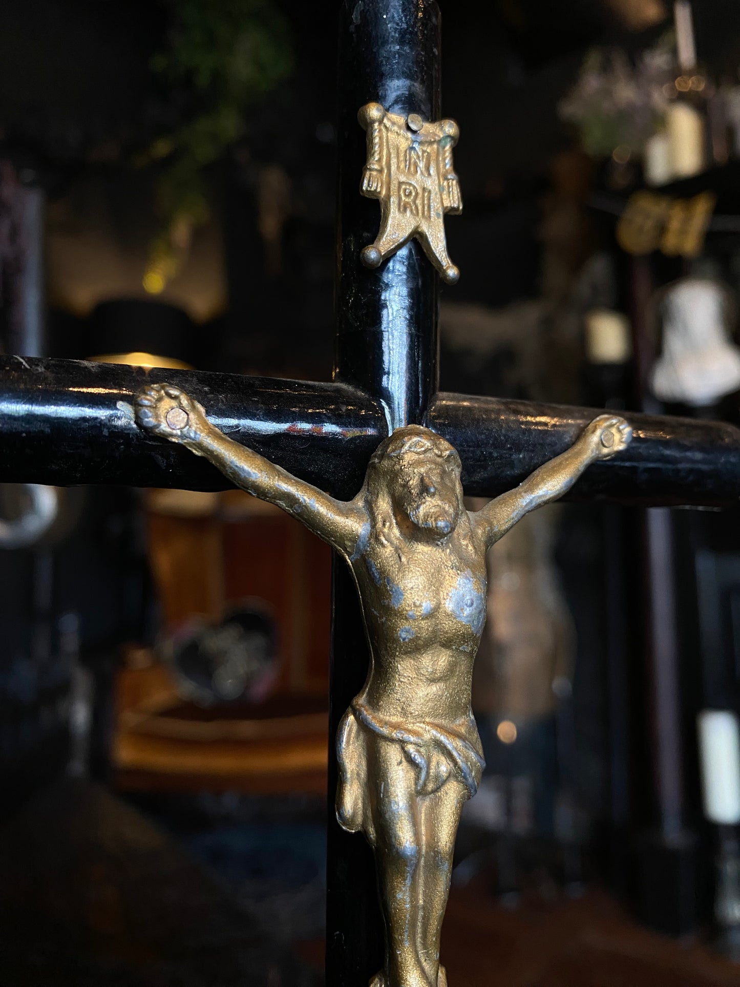 Vintage Black and Gold Crucifix Statue