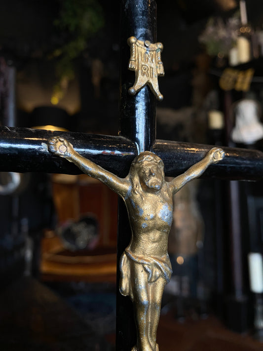 Vintage Black and Gold Crucifix Statue