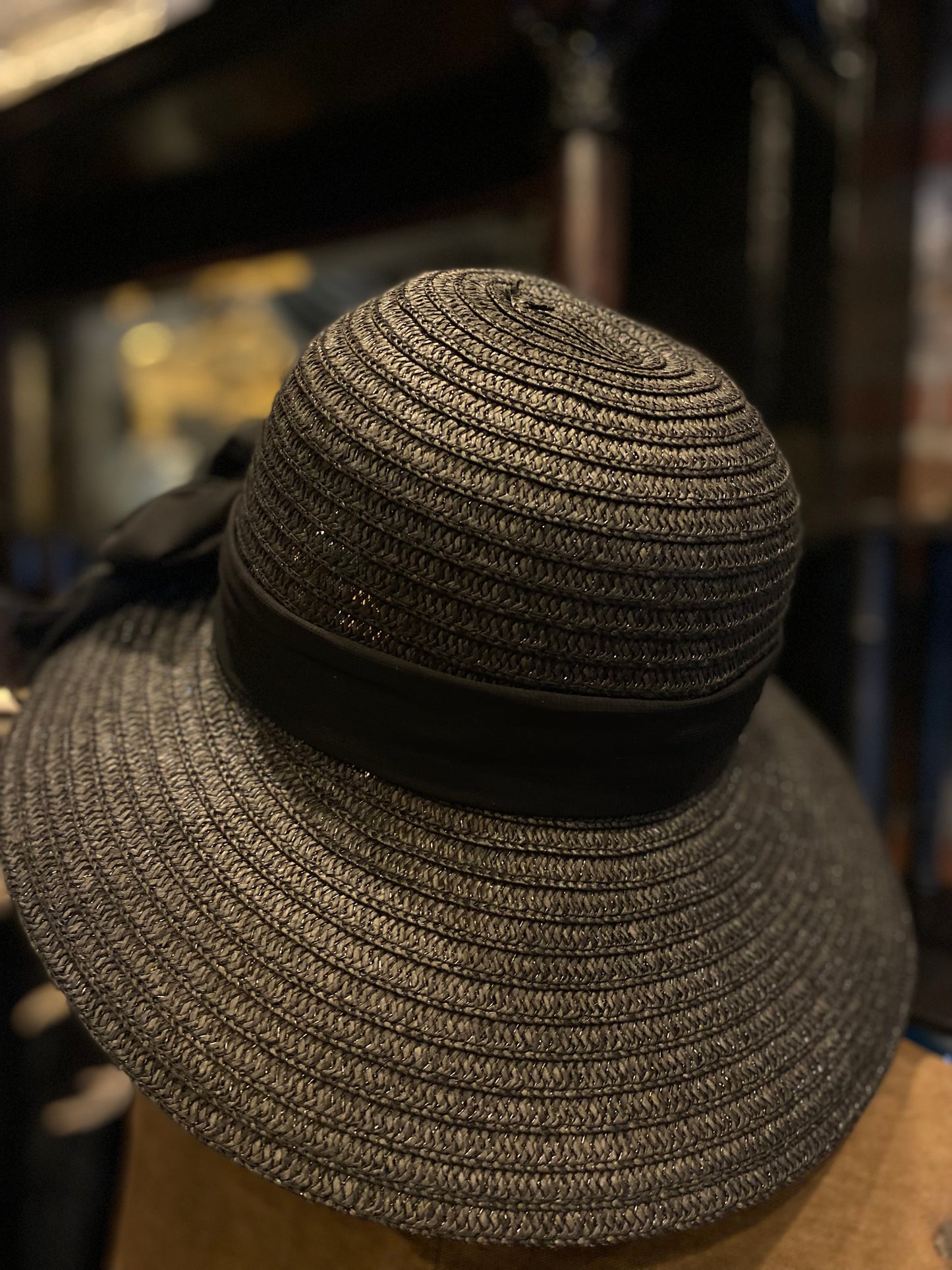 Black Paper Straw Sun Hat With Bow