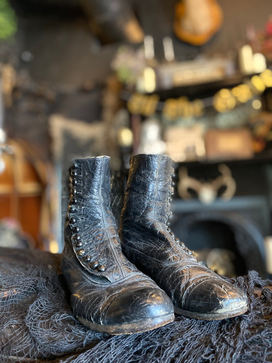 Antique Black Leather Edwardian Buttoned Women’s Boots