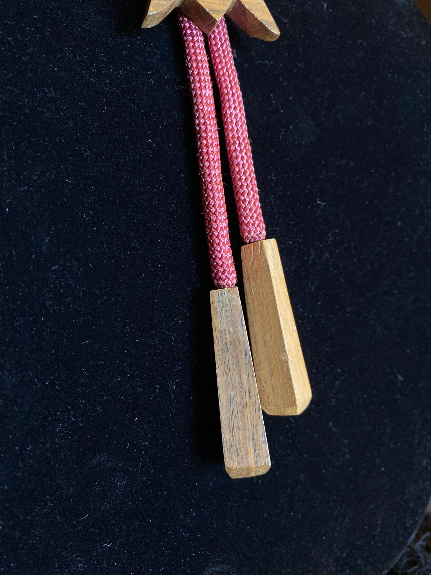 Wooden Geometric Aztec Pendant Red Bolo Tie