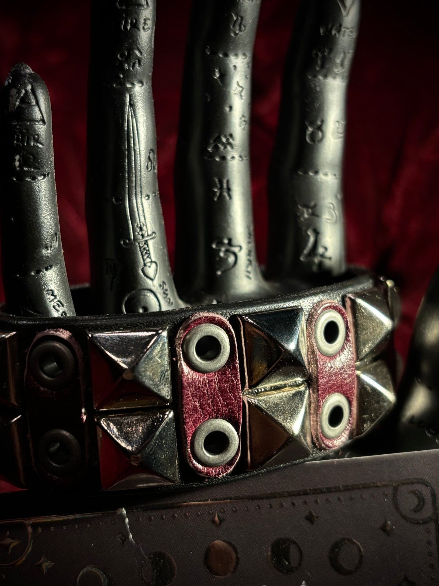 BL4CKBIRDLEATHER Purple And Black Leather Studded Cuff Bracelet