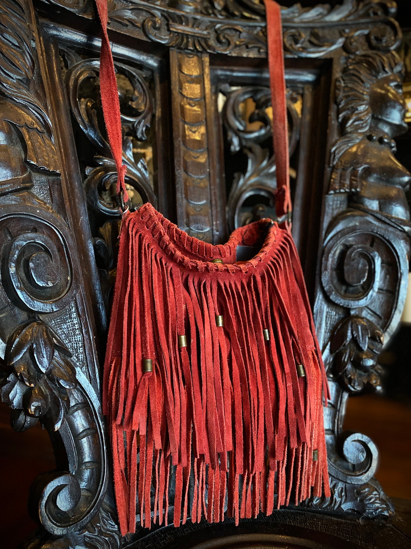 Red Suede Fringe Purse