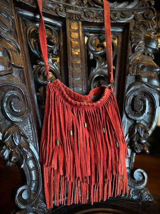 Red Suede Fringe Purse