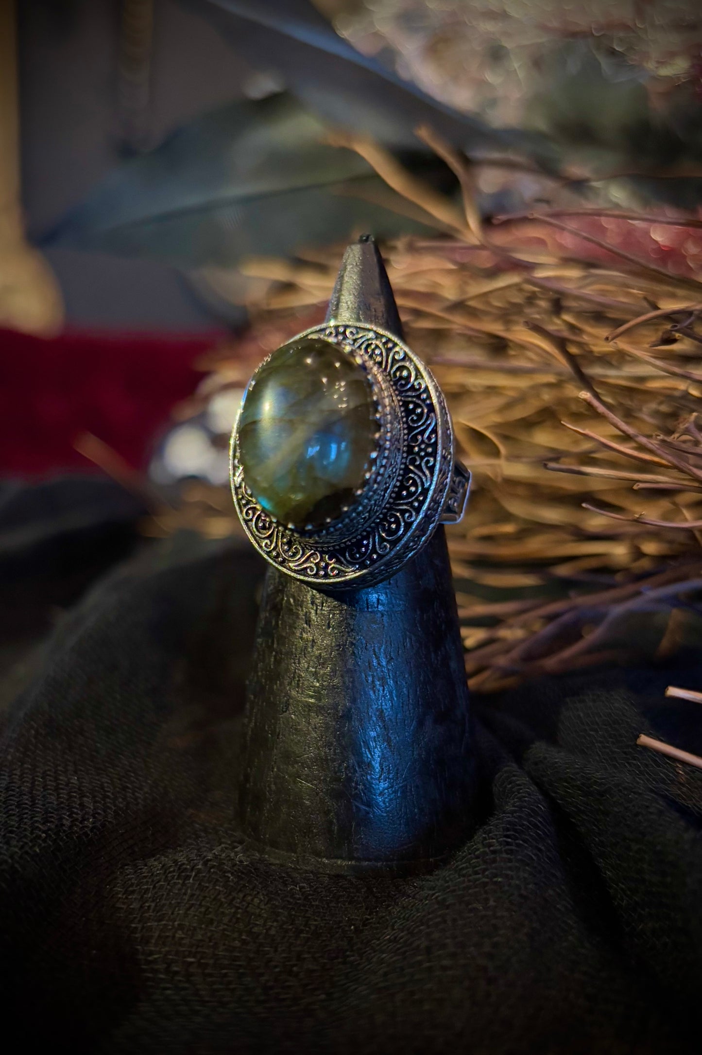 Ornate Sterling Silver Blue Tiger’s Eye Ring