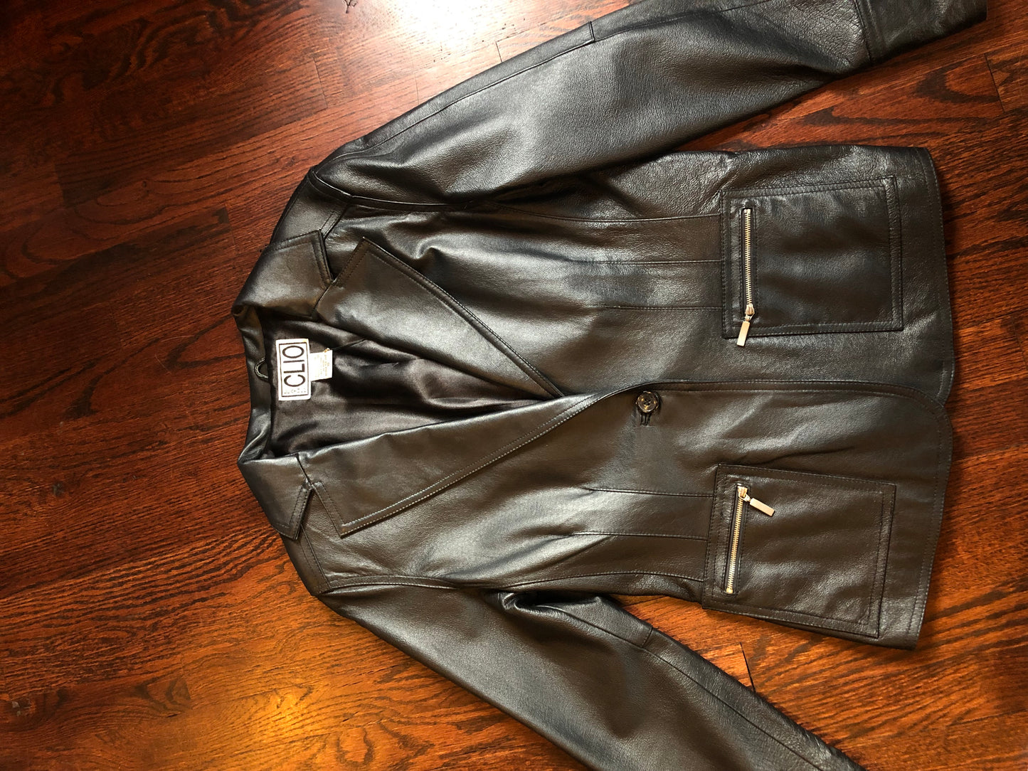 Vintage Clio Black Leather Zipper Pocket Blazer