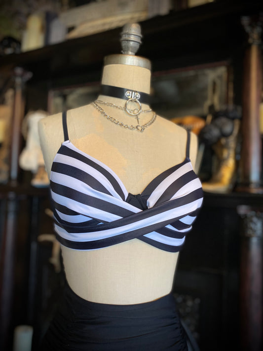 Black and White Striped Push-Up Bikini Top