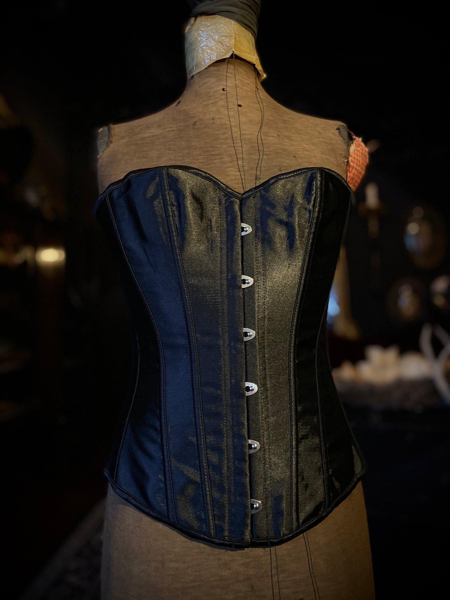 Silky Black Busk Closure Overbust Corset