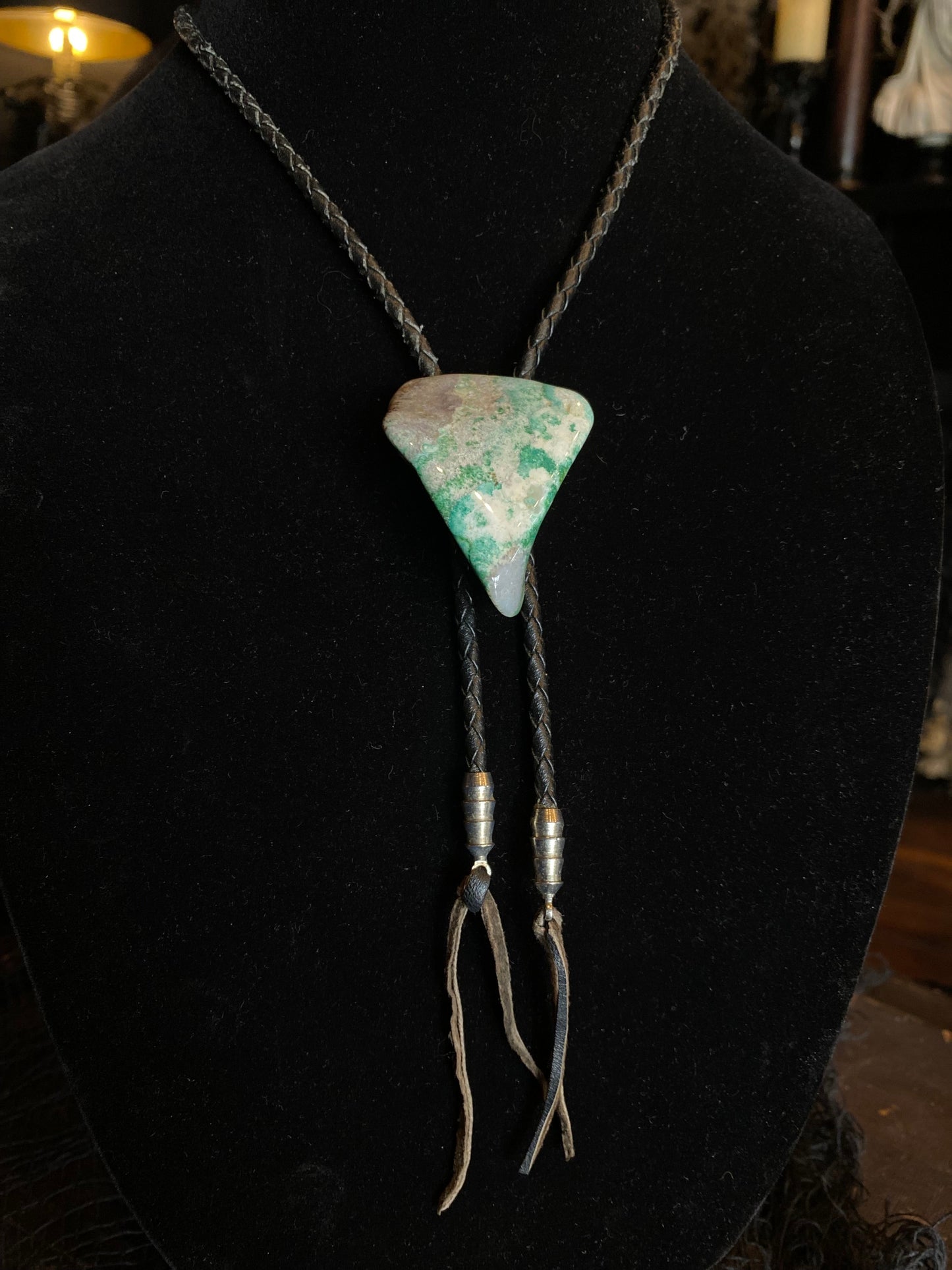 Moss Agate Stone Bolo Tie