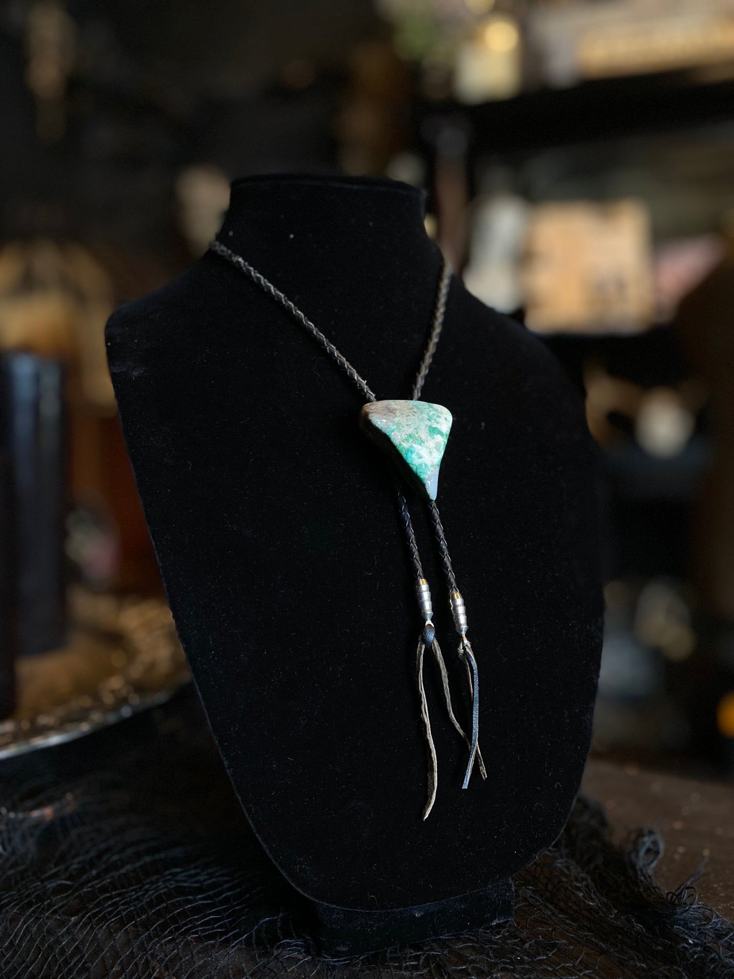 Moss Agate Stone Bolo Tie