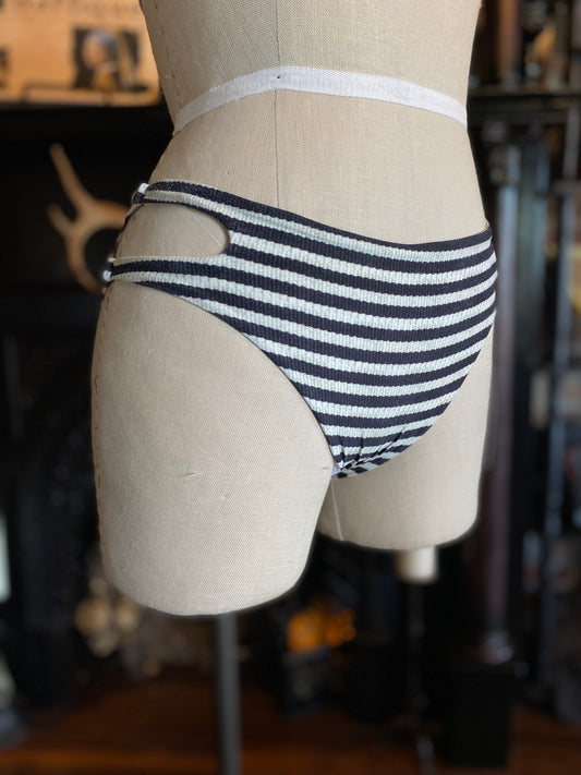 Black and White Striped Cut-Out Swimsuit Bottoms