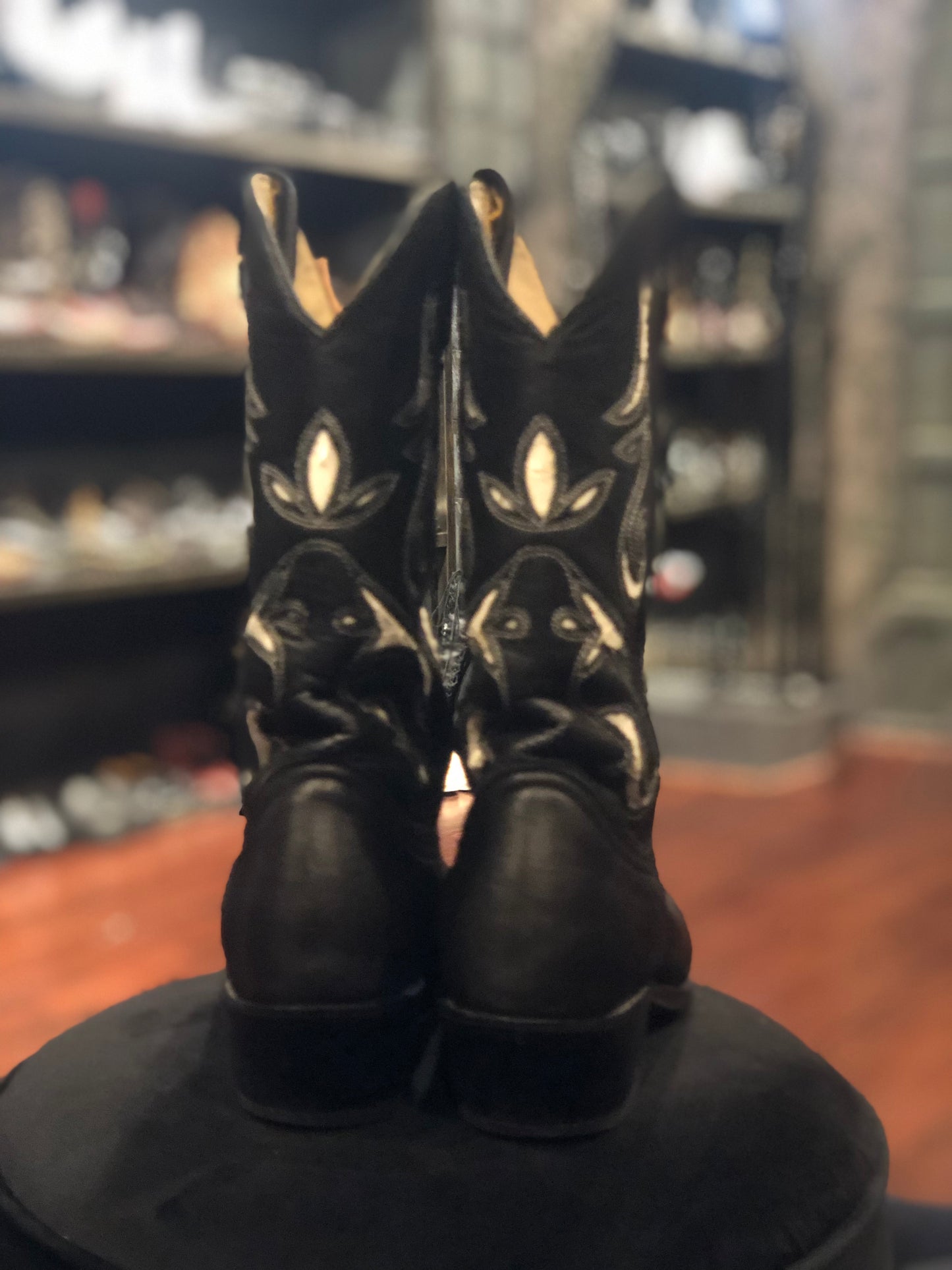 Vintage Durango Black and White Leather Cut Out Cowboy Boots