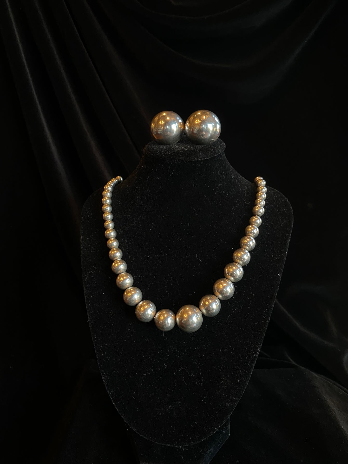 Vintage Sterling Silver Beaded Necklace and Earring Set