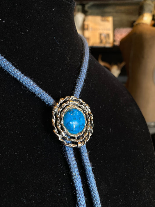 Blue Turquoise and Silver Bolo Tie
