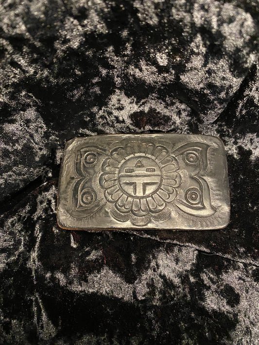 Embossed Burnished Leather Belt Buckle