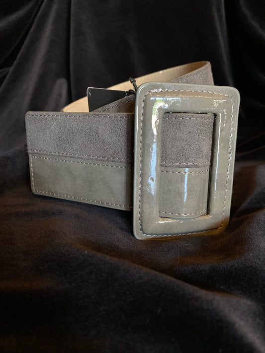 Grey Suede and Patent Leather Waist Belt