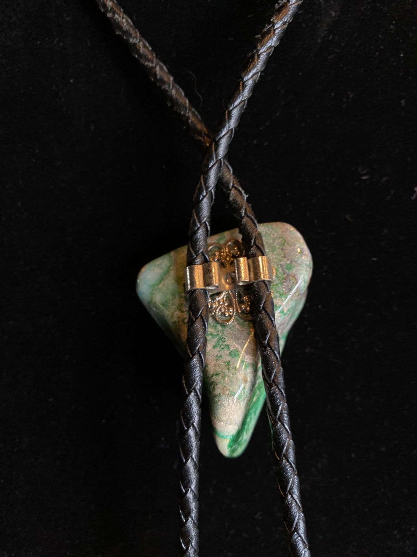 Moss Agate Stone Bolo Tie