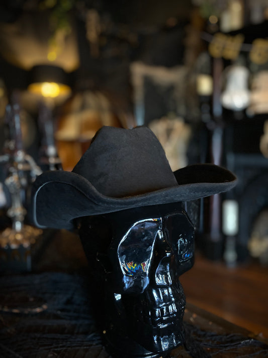 Belt Buckle Banded Black Suede Cowboy Hat