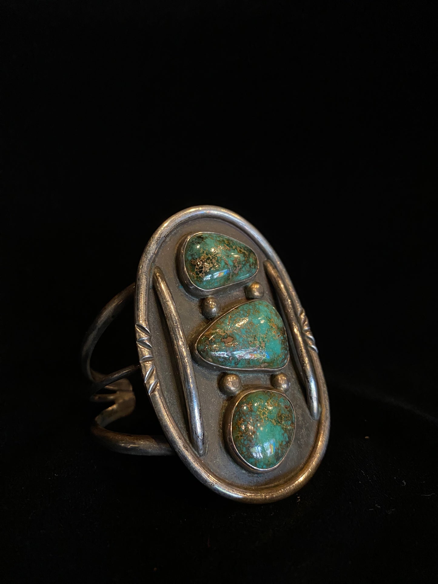 Large Silver Three Stoned Turquoise Cuff