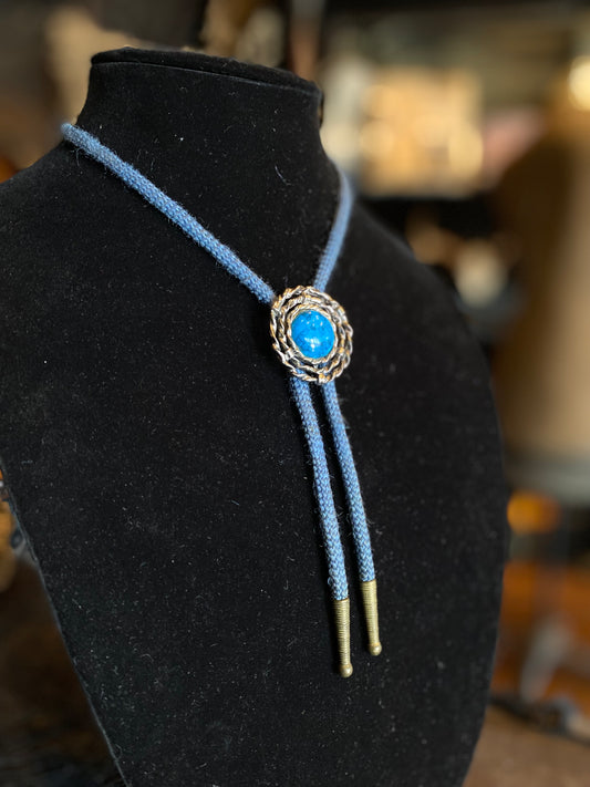 Blue Turquoise and Silver Bolo Tie