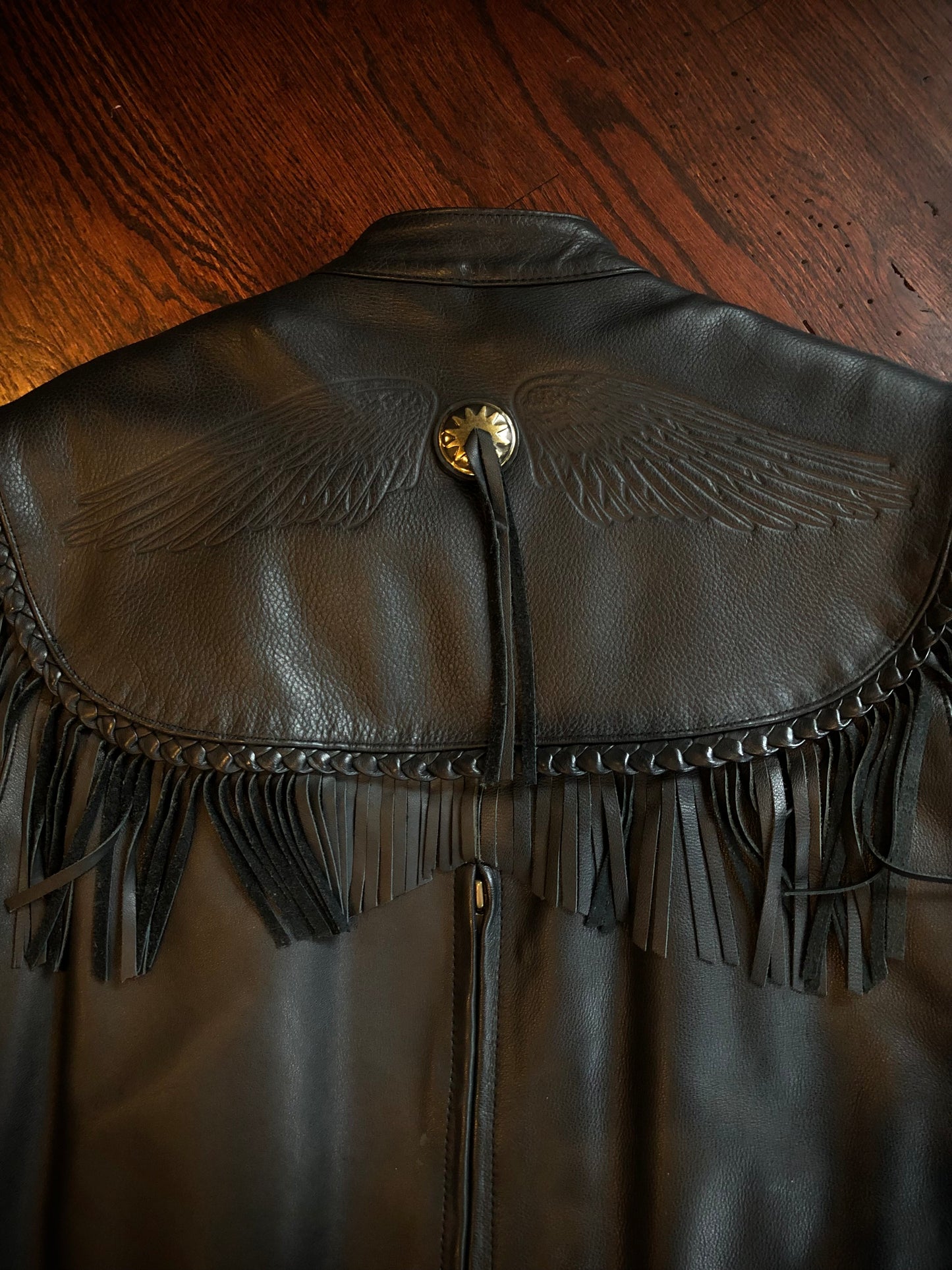 Willie G For Harley Davidson Black Leather Braided Fringe Jacket