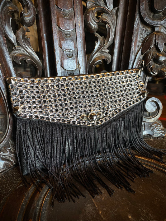 Heathen Hearts Leather Vegan Leather Chained Fringe Belt Bag