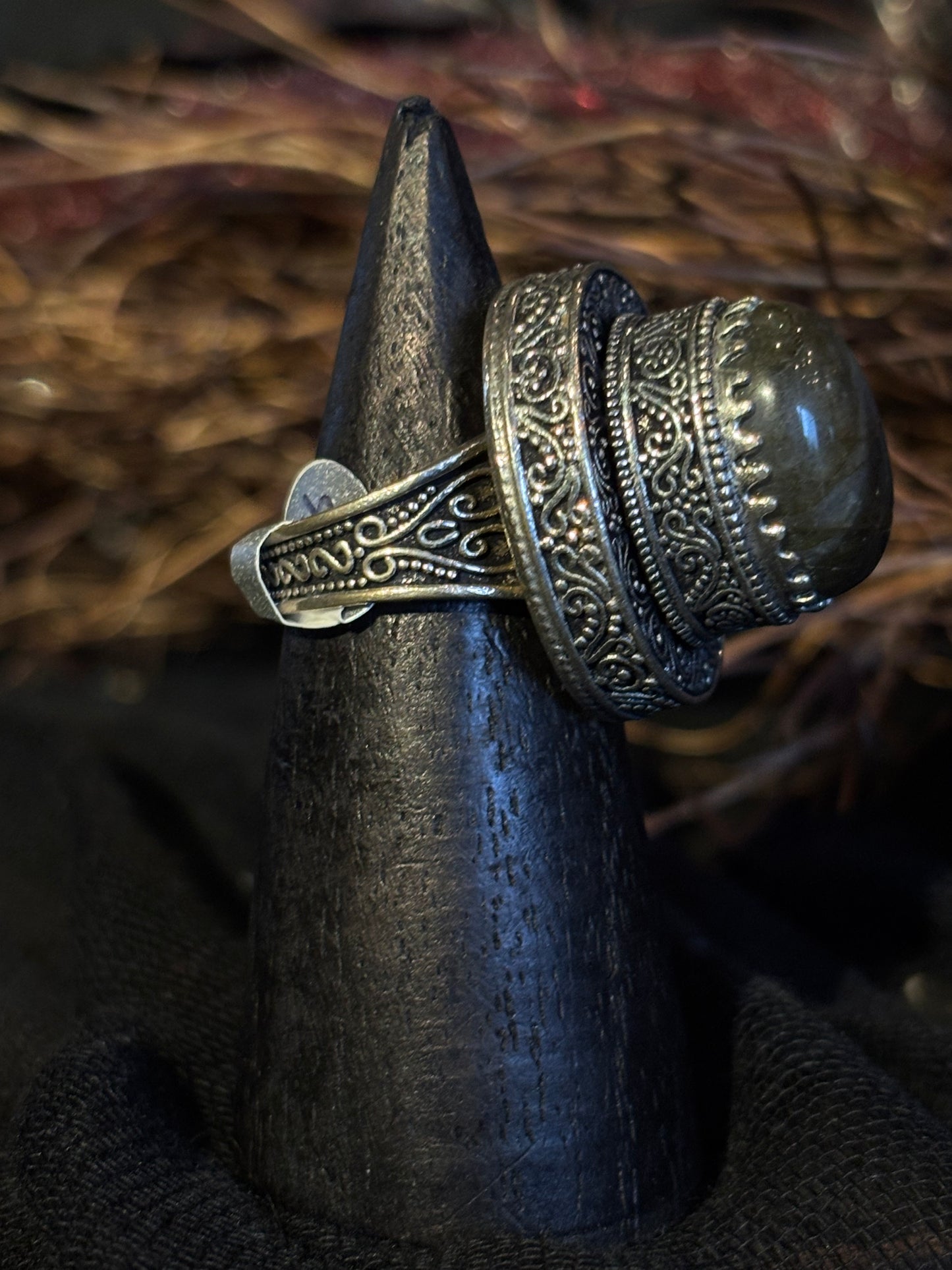 Ornate Sterling Silver Blue Tiger’s Eye Ring