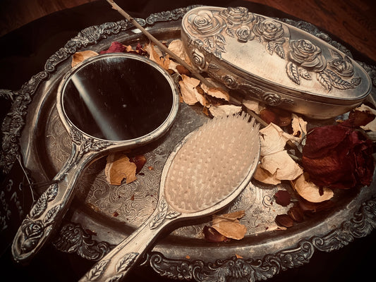 Vintage Silver Rose Vanity Set