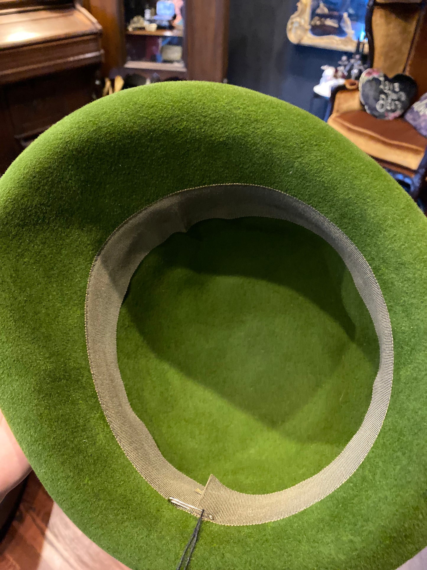 Green Velvet Banded Cloche Hat