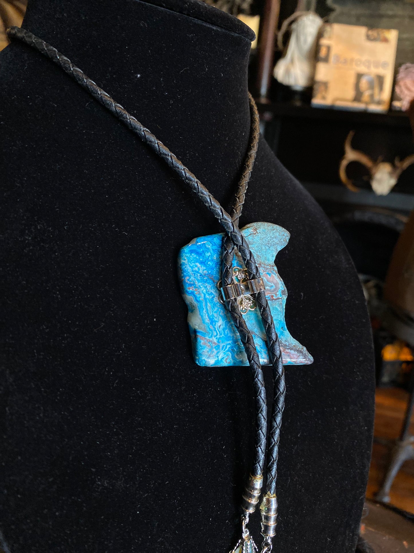 Chrysocolla Bolo Tie with Stone Tips