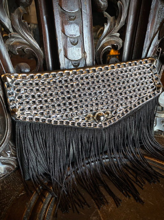 Heathen Hearts Leather Vegan Leather Chained Fringe Belt Bag