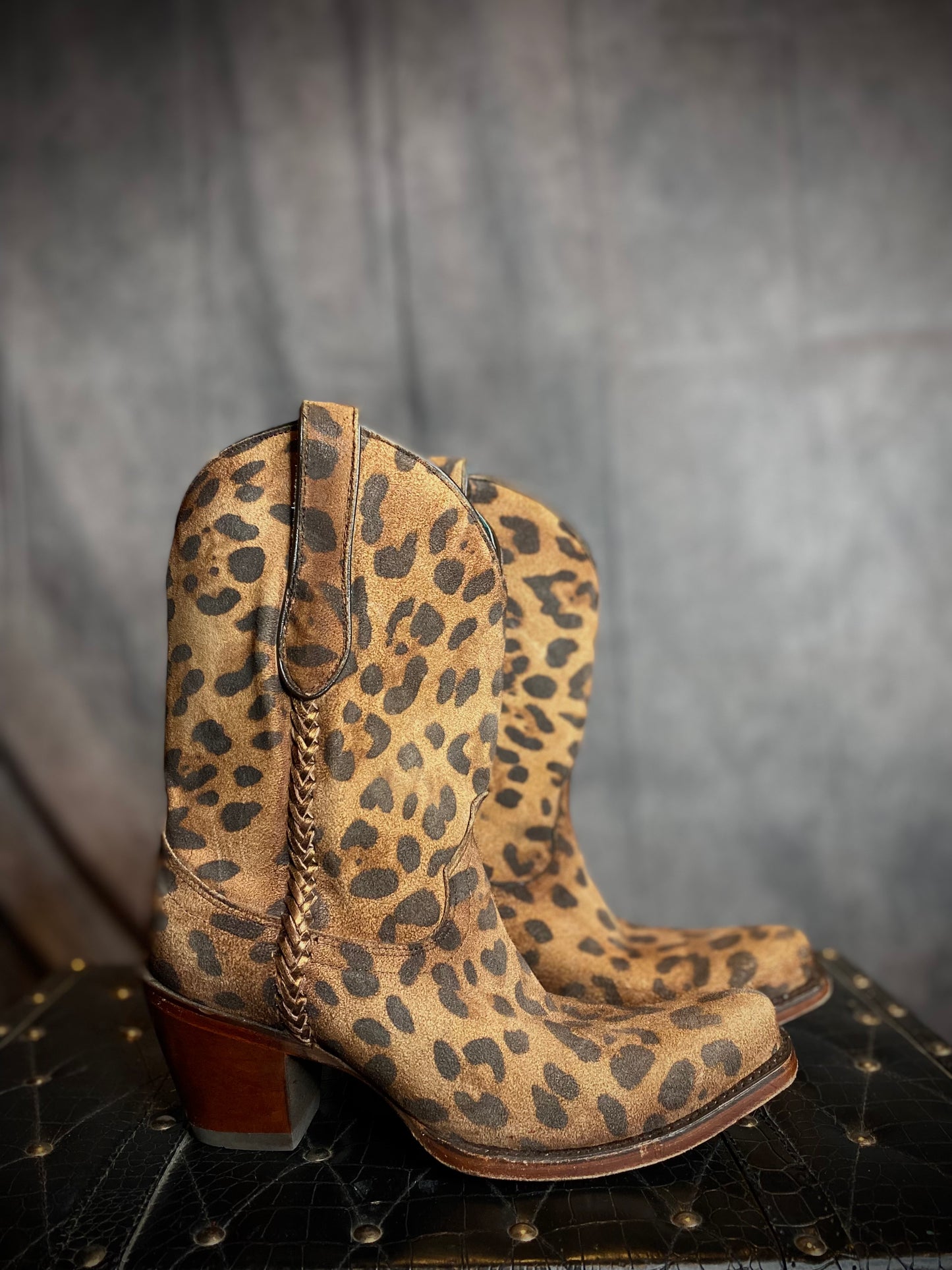 Corral Brand Suede Leopard Print Cowboy Boots
