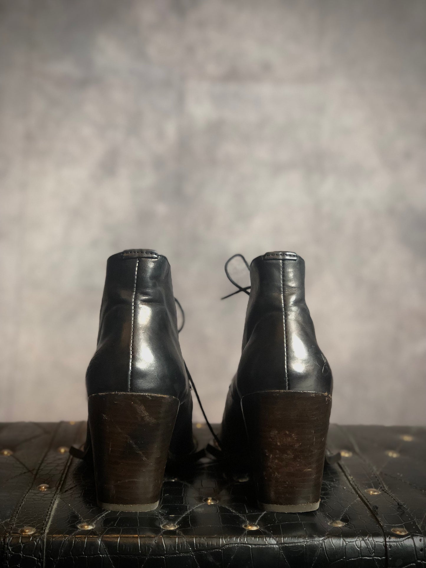 John Fluevog “Surrealist Pizza” Brown Leather Ankle Boots