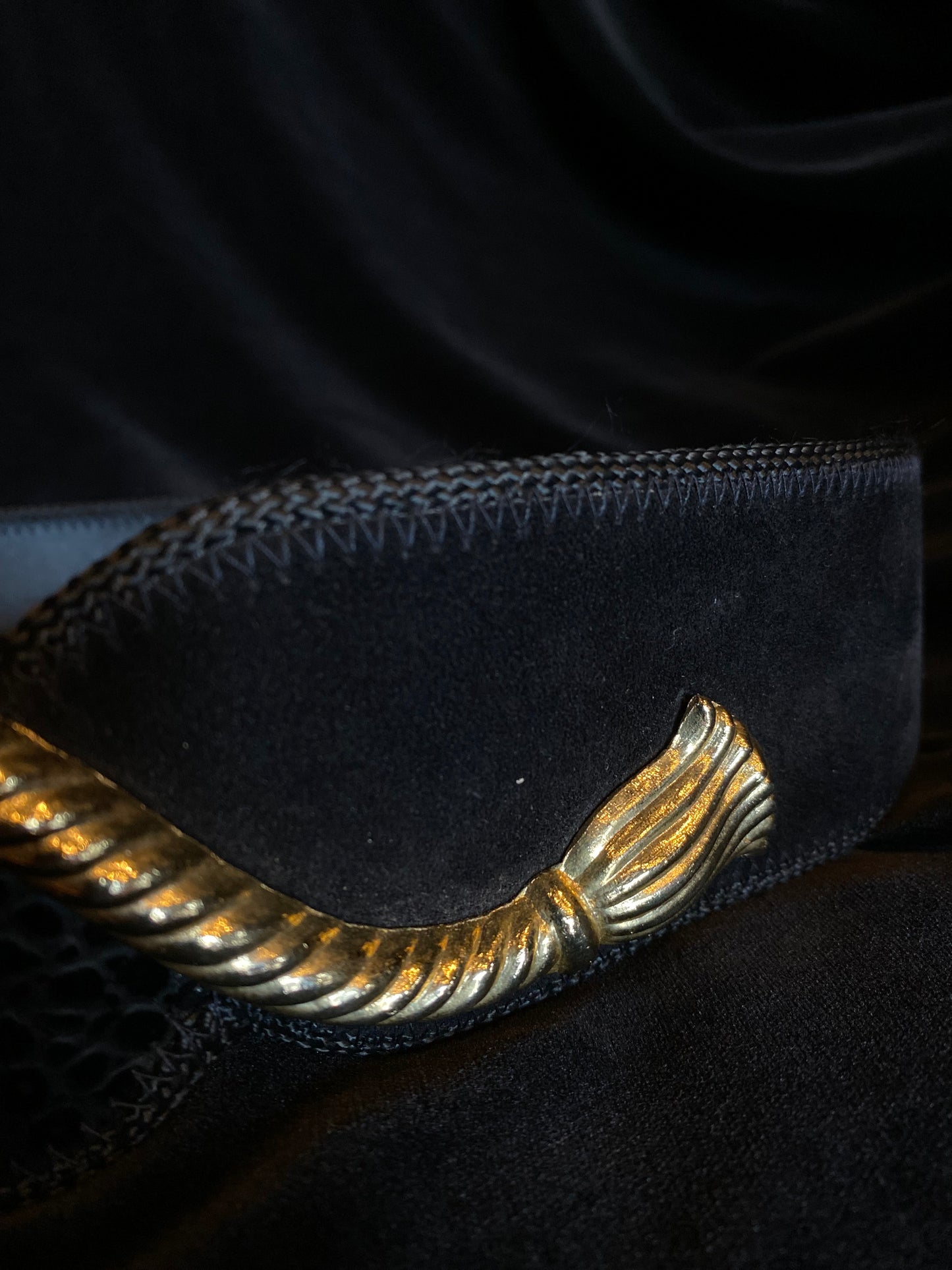 Leather Shop Suede and Leather Waist Belt with Gold Rope Appliqué