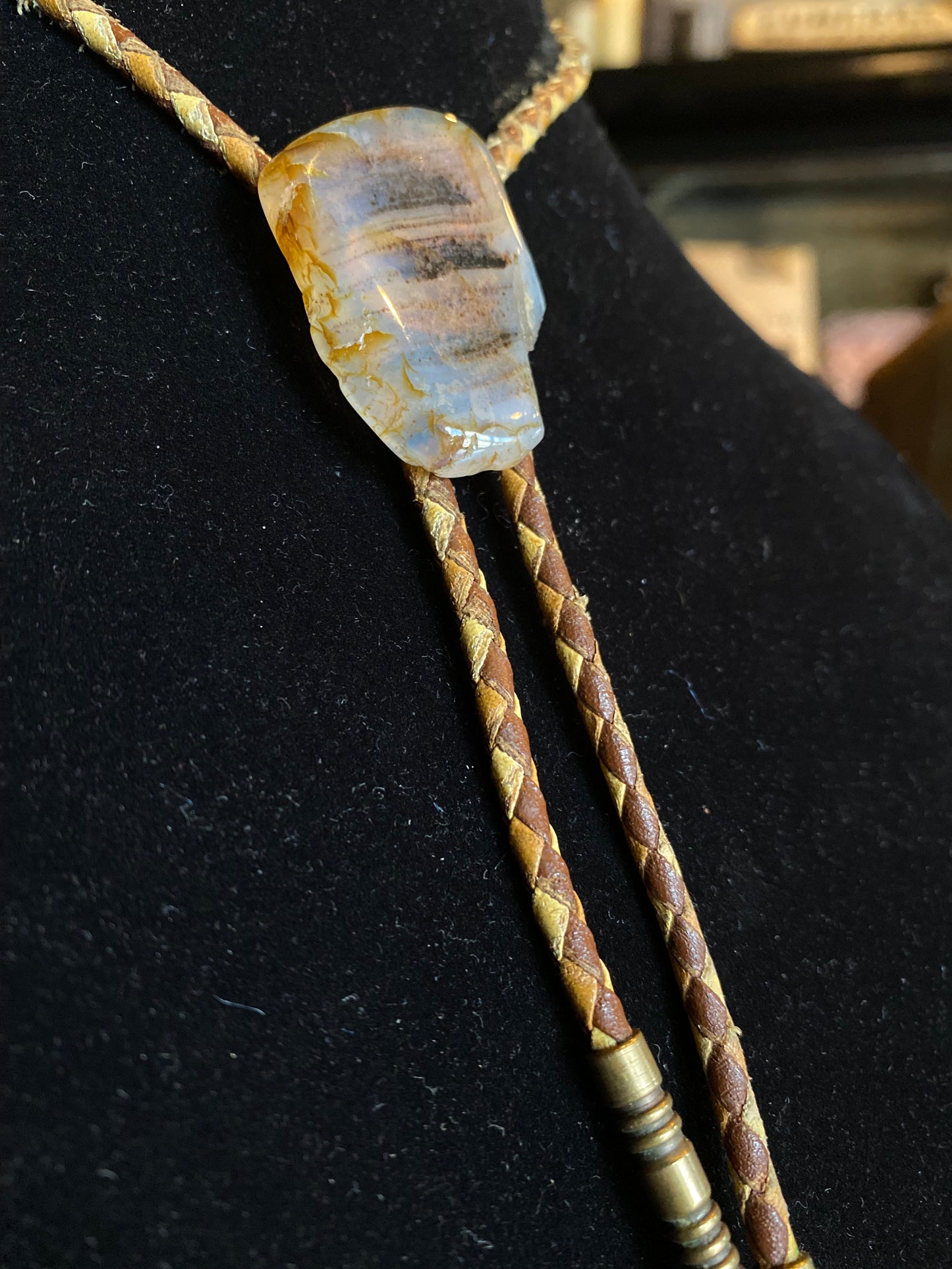 Smoky Quartz Braided Leather Bolo Tie