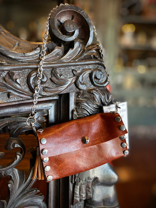 Heathen Hearts Leather Red Studded Mini Belt Bag